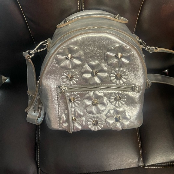 Fendi Handbags - Fendi Silver Floral Studded Crossbody Bag